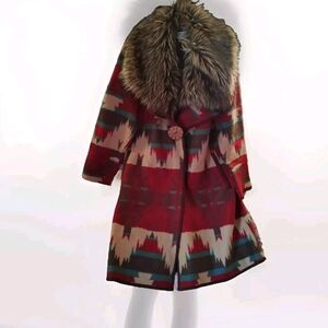 Tasha Polizzi Western Print, Multicolored, detachable fur collar, Women's size L